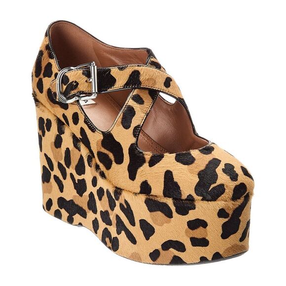 Alaïa Criss Cross Haircalf Wedge Pump Brown